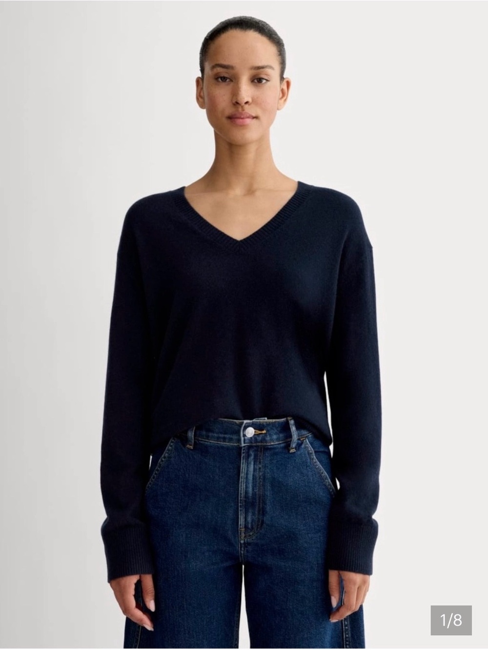 Everlane Cashmere Deep Navy V-Neck Sweater Womens Medium Blue
